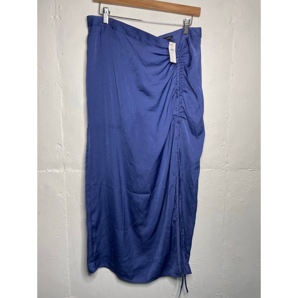NEW Banana Republic Gathered Side Slit Midi Skirt Blue Size 12 Tall